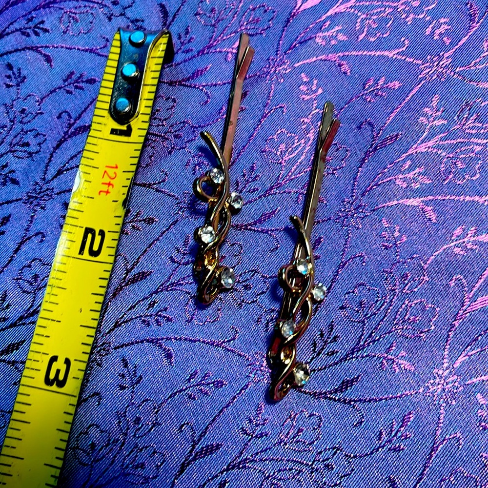 Vintage 90s art nouveau crystal bobby pins - Picture 2 of 2